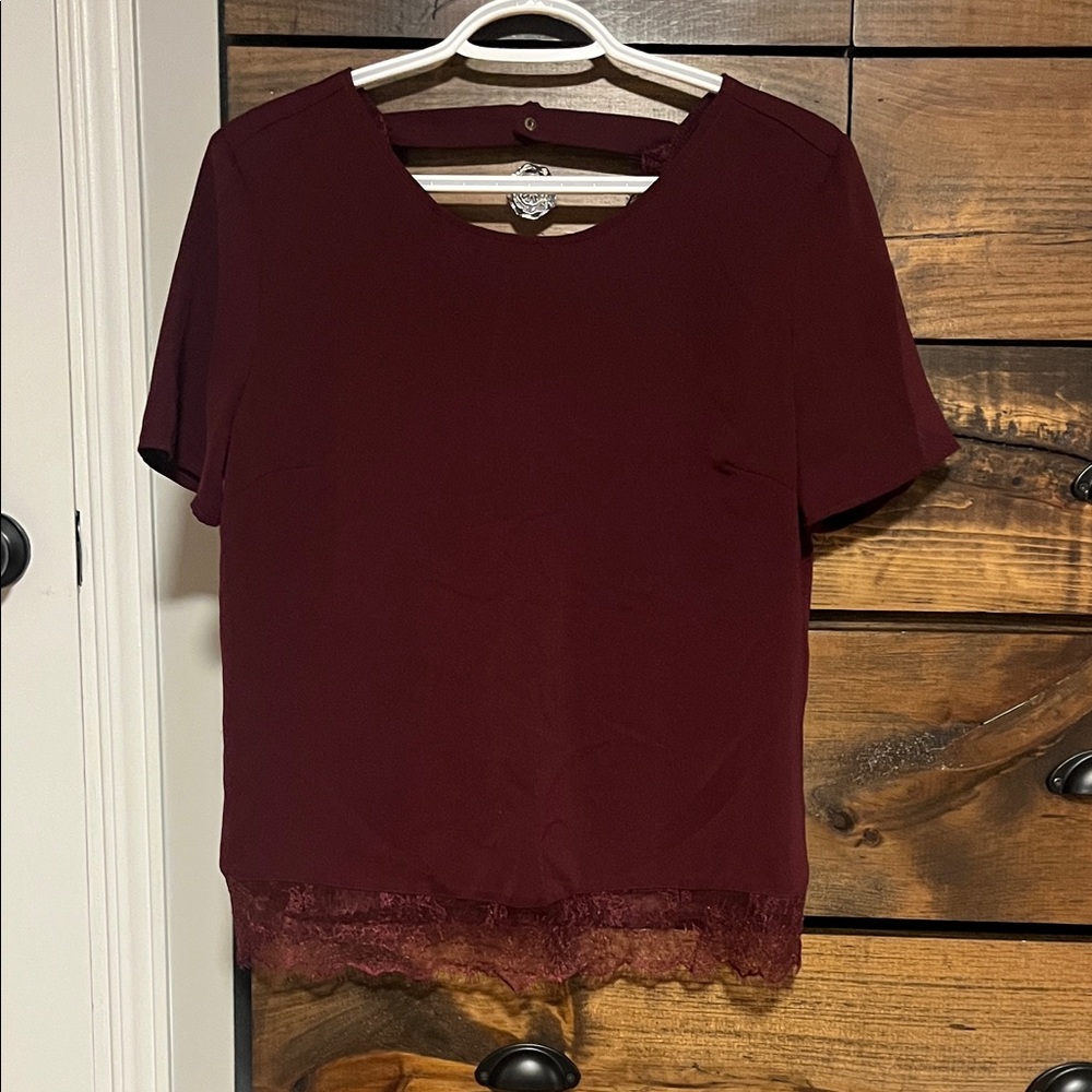 Dynamite Deep Red Lace Trim Tee